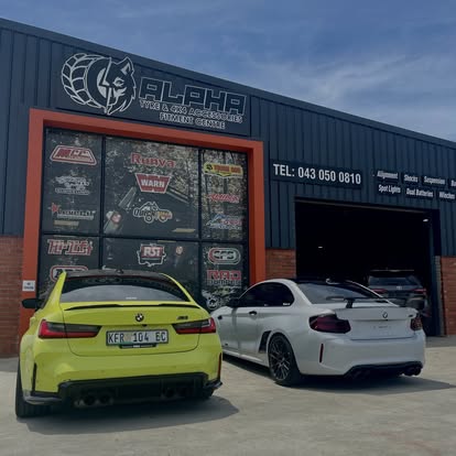 BMW M3 and M2 outside the Alpha workshop