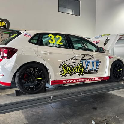Strictly VW race Polo set up on the alignment ramp