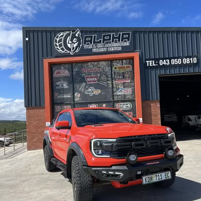 Ford Ranger Raptor on all-terrains outside the Alpha shopfront
