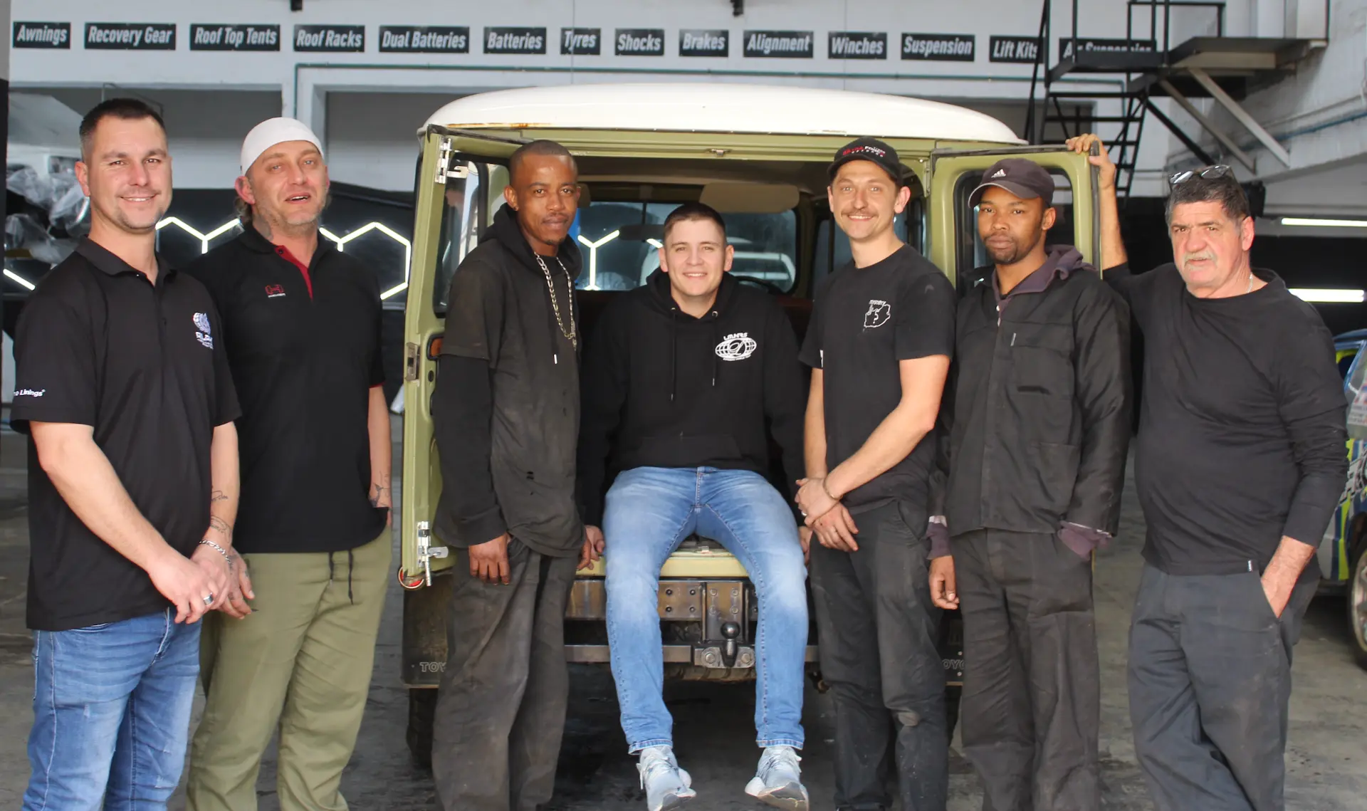 The Alpha Tyre & 4x4 team at the East London workshop reception